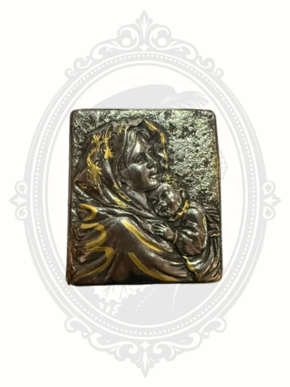 Vintage Madonna & Child Religious Keepsake Box Cast Metal Made in Philippines
